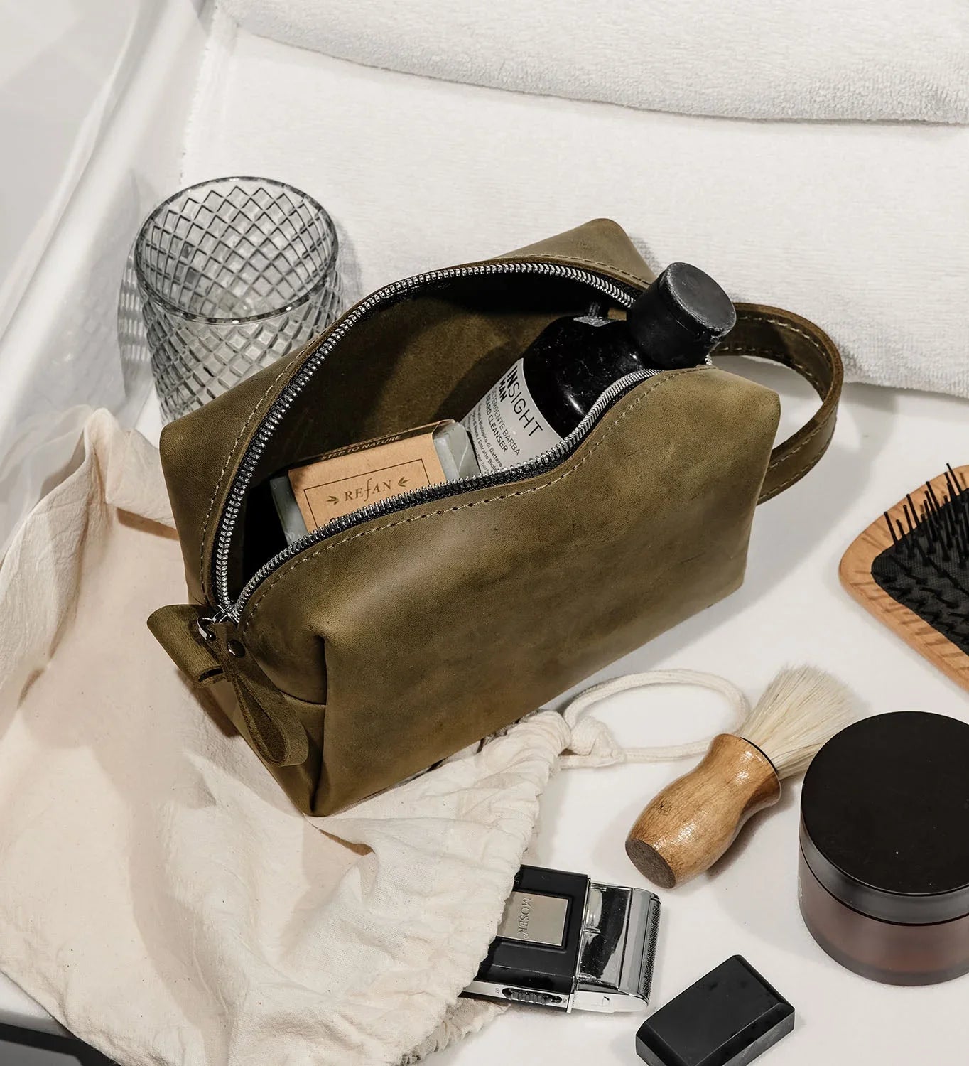Waxed Matte Leather Dopp Kit – Travel Organizer
