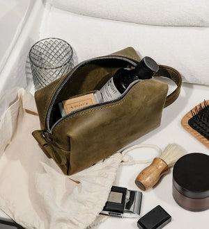 Waxed Matte Leather Dopp Kit – Travel Organizer