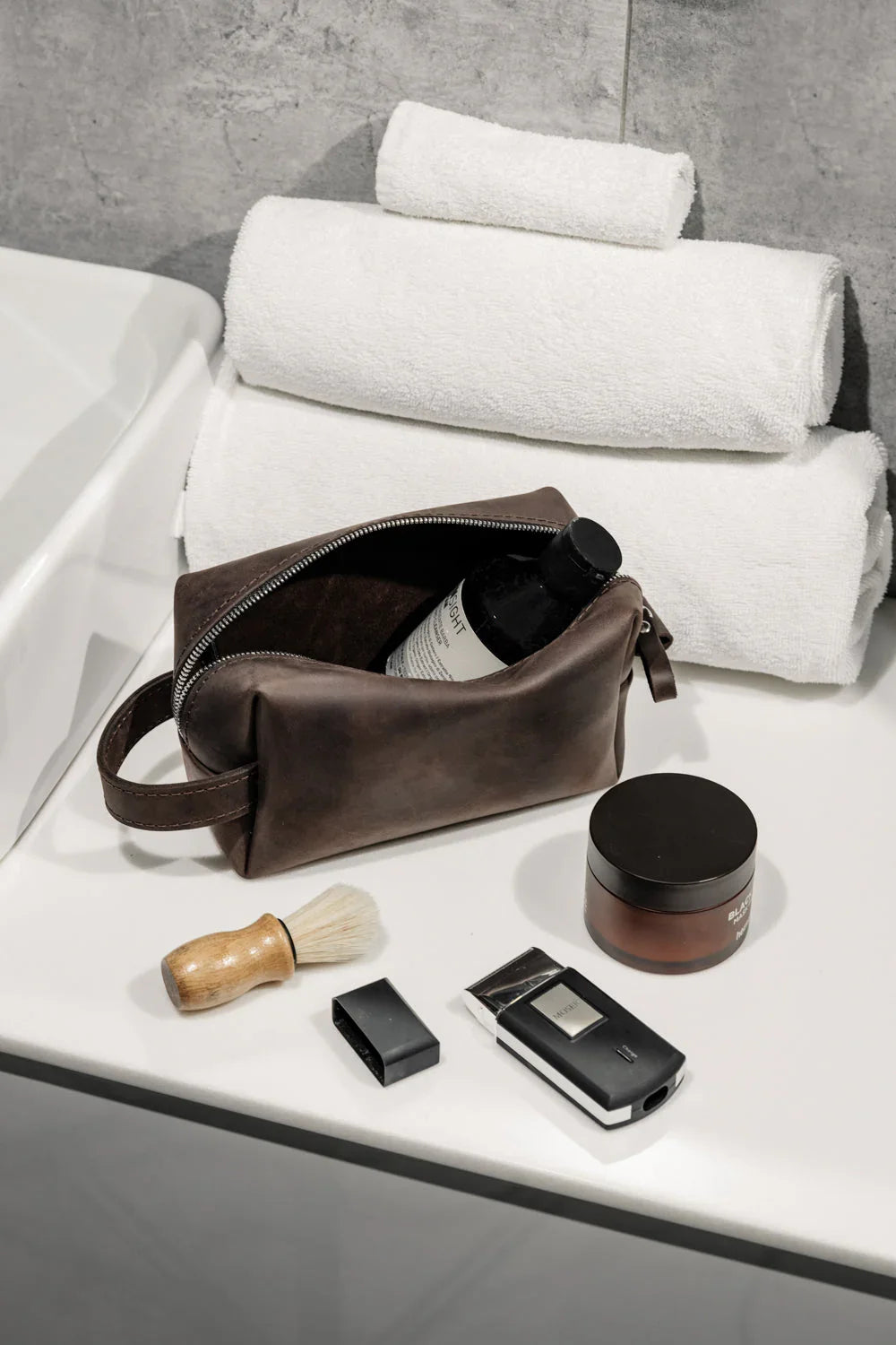 Waxed Matte Leather Dopp Kit – Travel Organizer