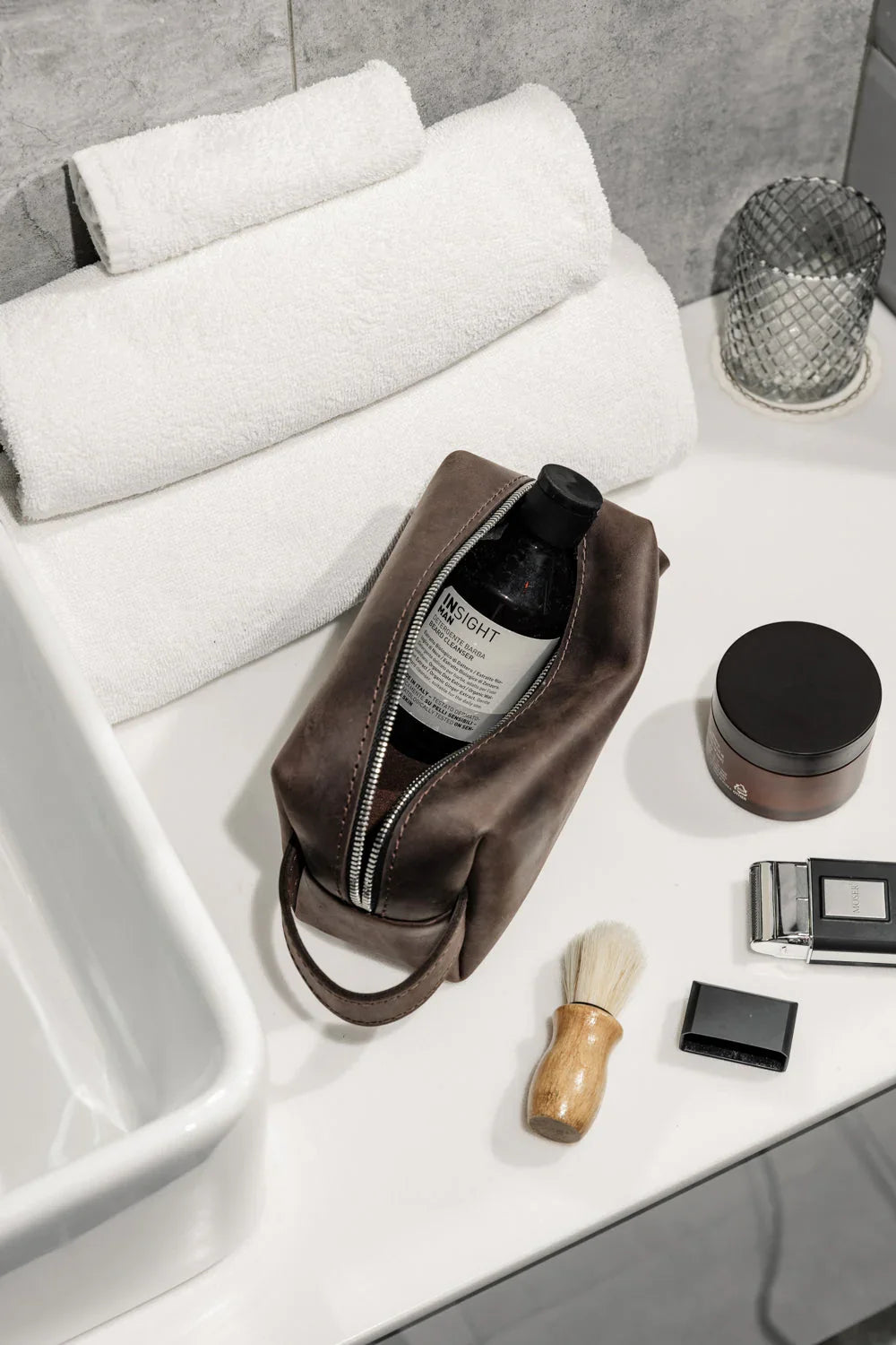 Waxed Matte Leather Dopp Kit – Travel Organizer