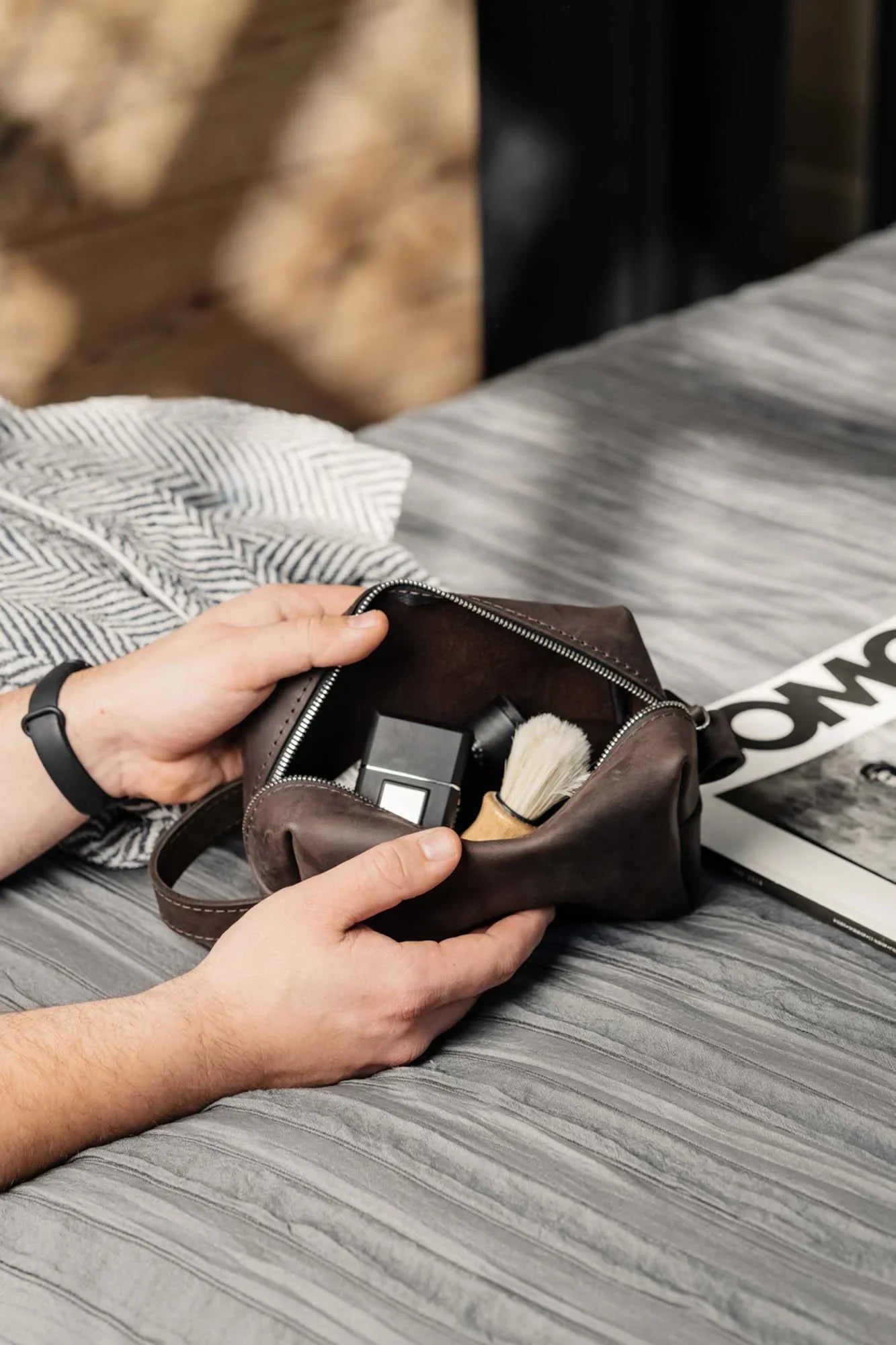 Waxed Matte Leather Dopp Kit – Travel Organizer