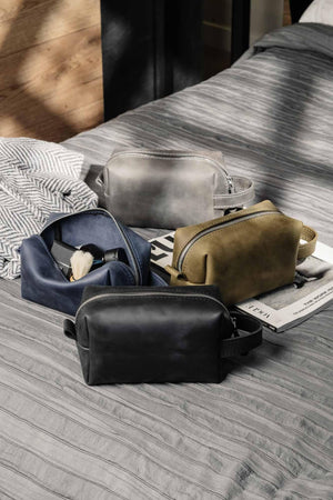 Waxed Matte Leather Dopp Kit – Travel Organizer