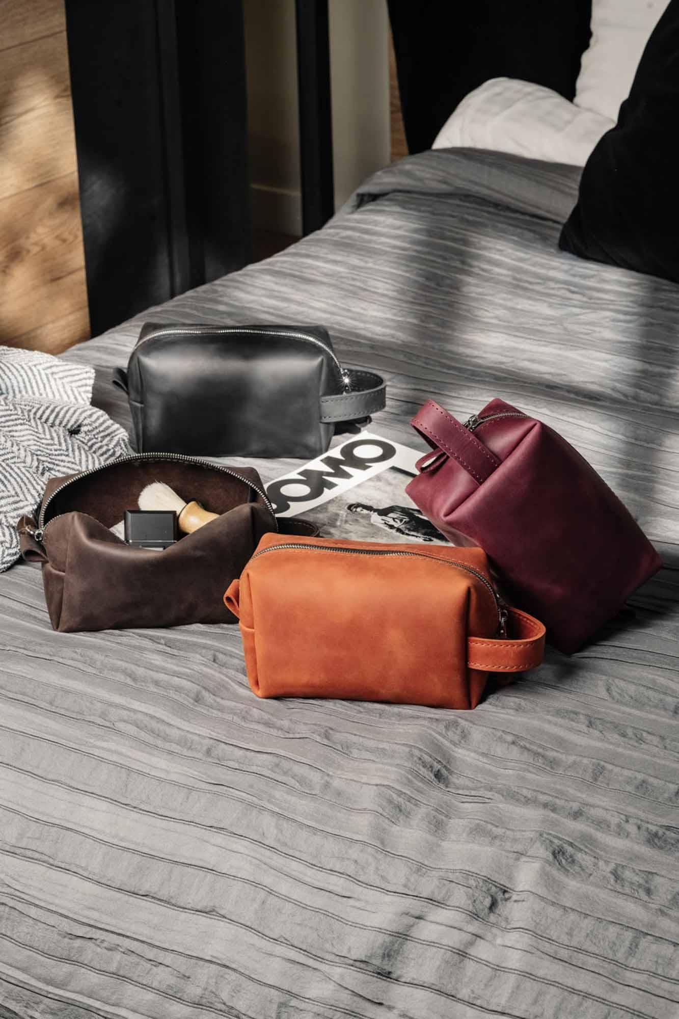 Waxed Matte Leather Dopp Kit – Travel Organizer
