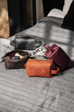 Waxed Matte Leather Dopp Kit – Travel Organizer