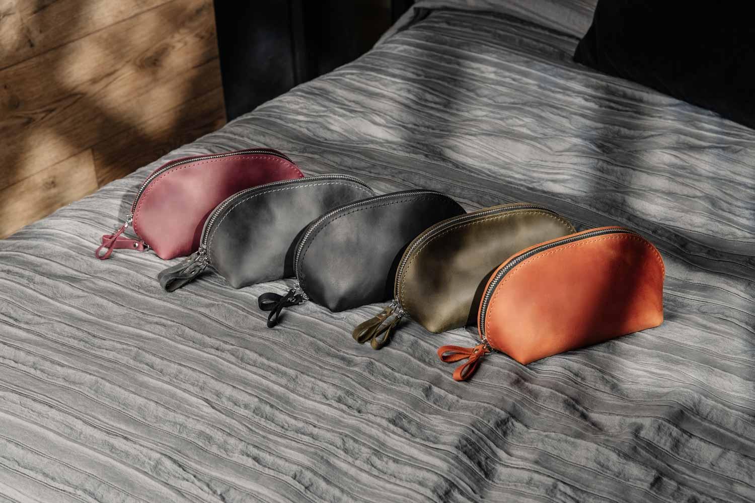 Waxed Matte Leather Makeup Bag for Women | Mirana