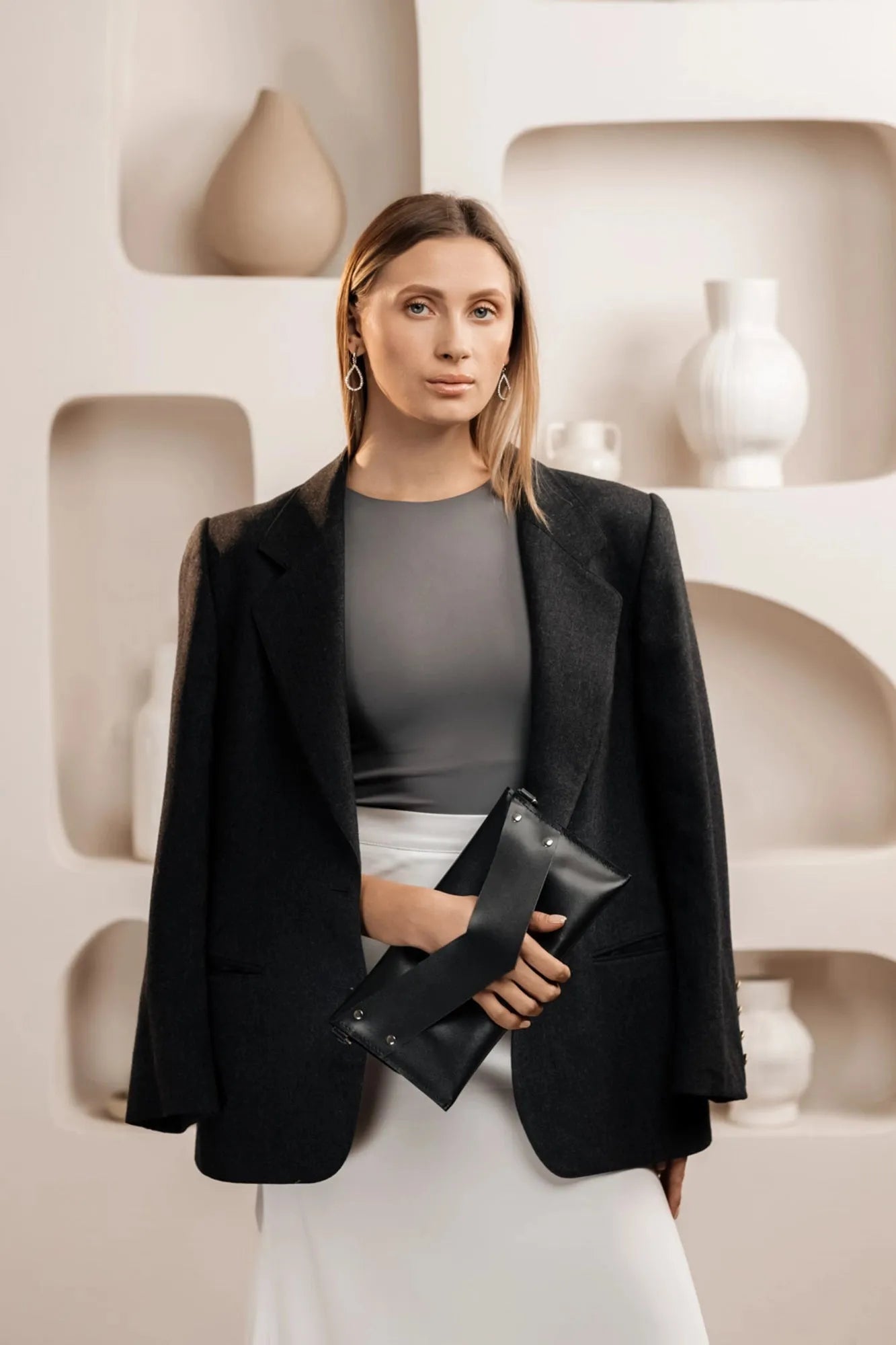 Double Face Leather Clutch | Smooth Black - Wenderfarer