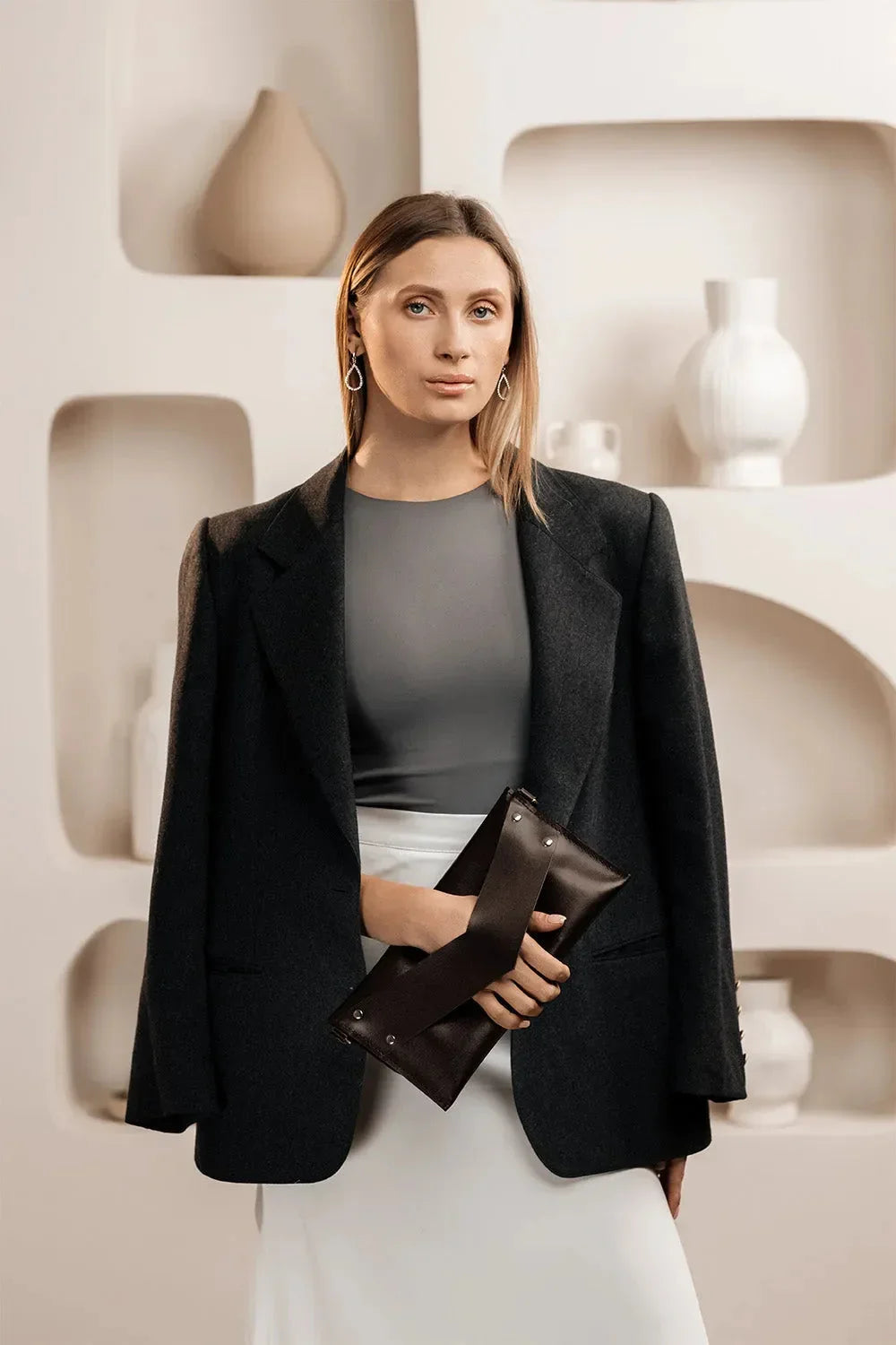 Double-Sided Leather Clutch with Handle