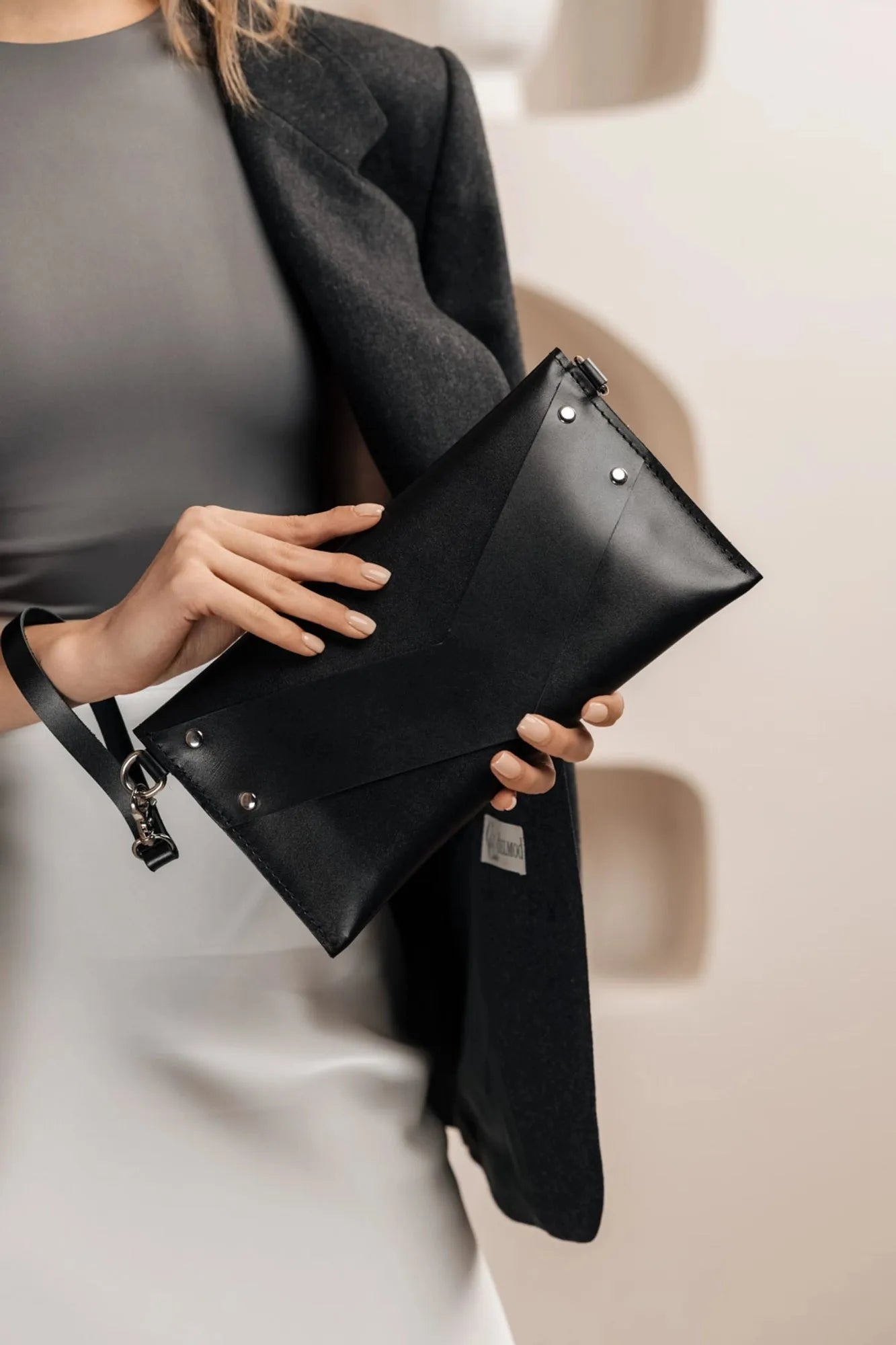 Double Face Leather Clutch | Smooth Black - Wenderfarer