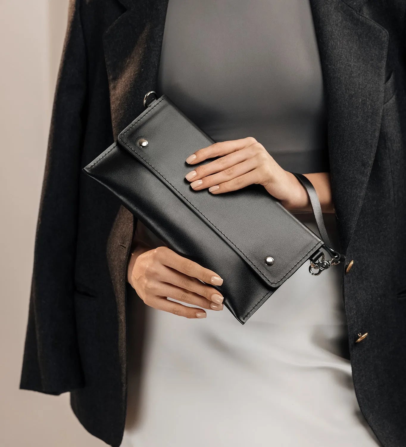Double-Sided Leather Clutch with Handle