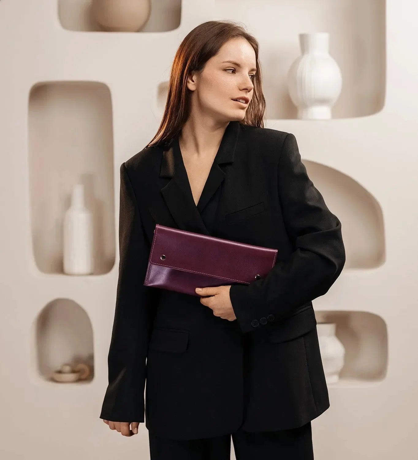 Double-Sided Leather Clutch with Handle