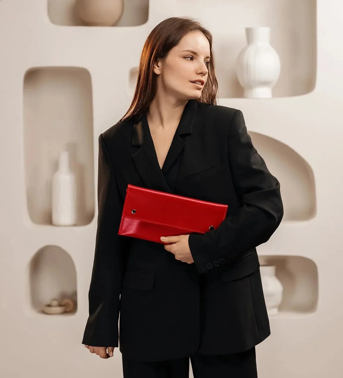 Double-Sided Leather Clutch with Handle