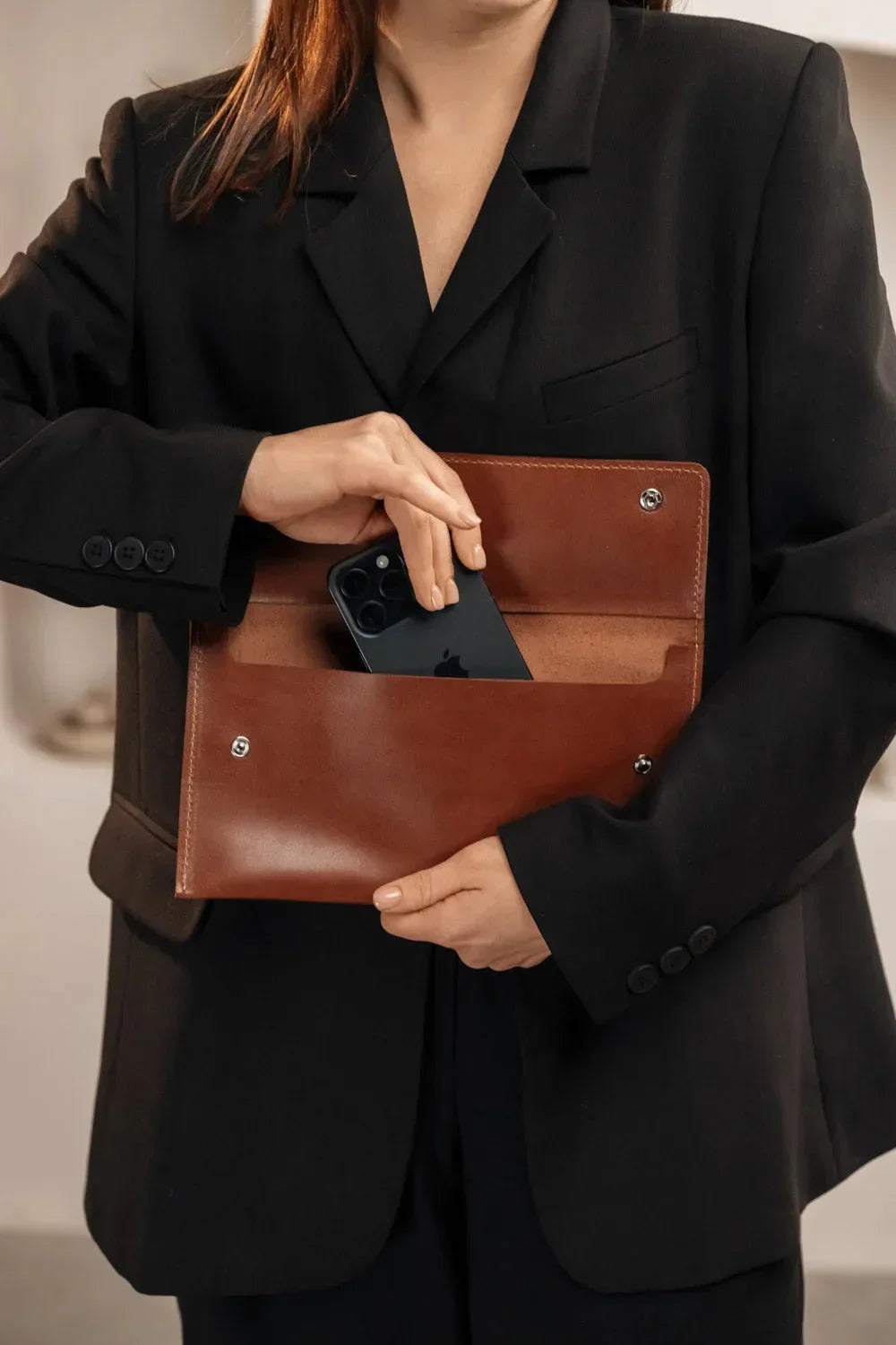 Double-Sided Leather Clutch with Handle