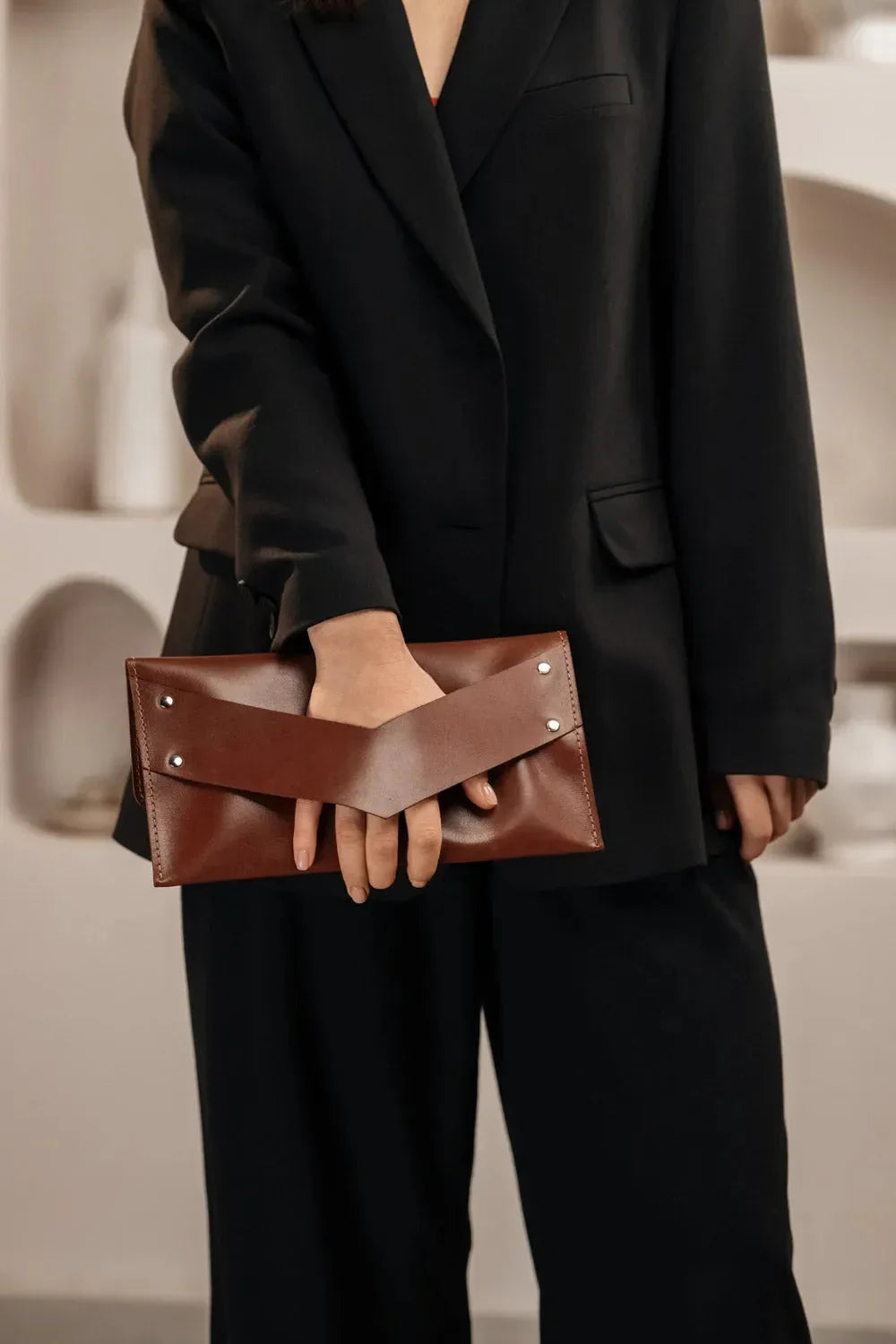 Double-Sided Leather Clutch with Handle
