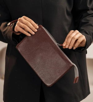 Grainy Leather Clutch with Zipper – 3 Sizes
