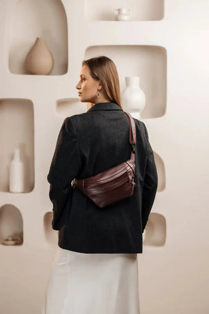 Grainy Leather Waist Bag with Zipper | B-Bag
