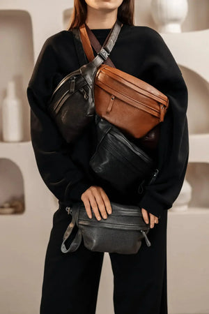 Grainy Leather Waist Bag with Zipper | B-Bag