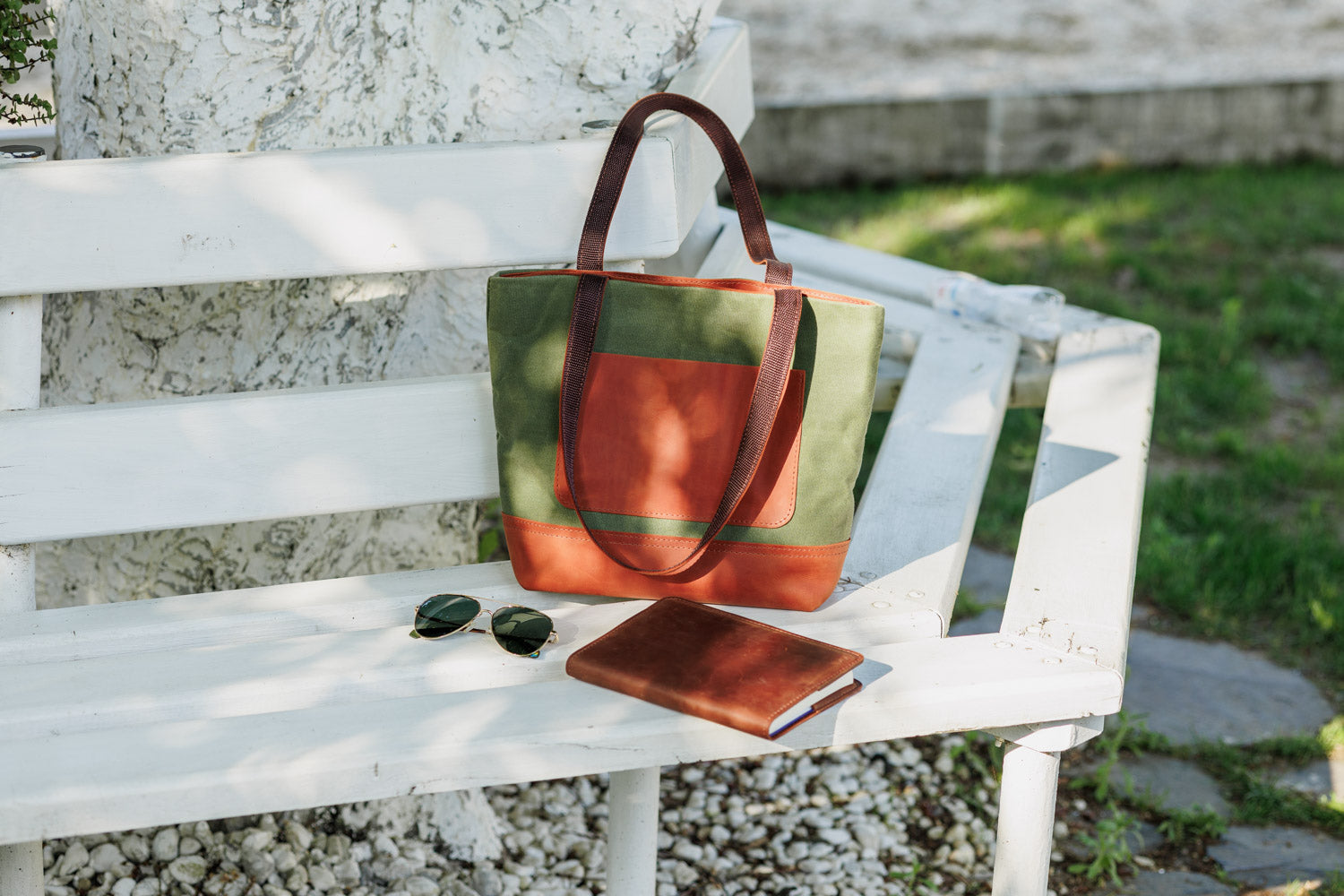 Women's Waxed Canvas Tote Bag with Leather Straps for Daily Use