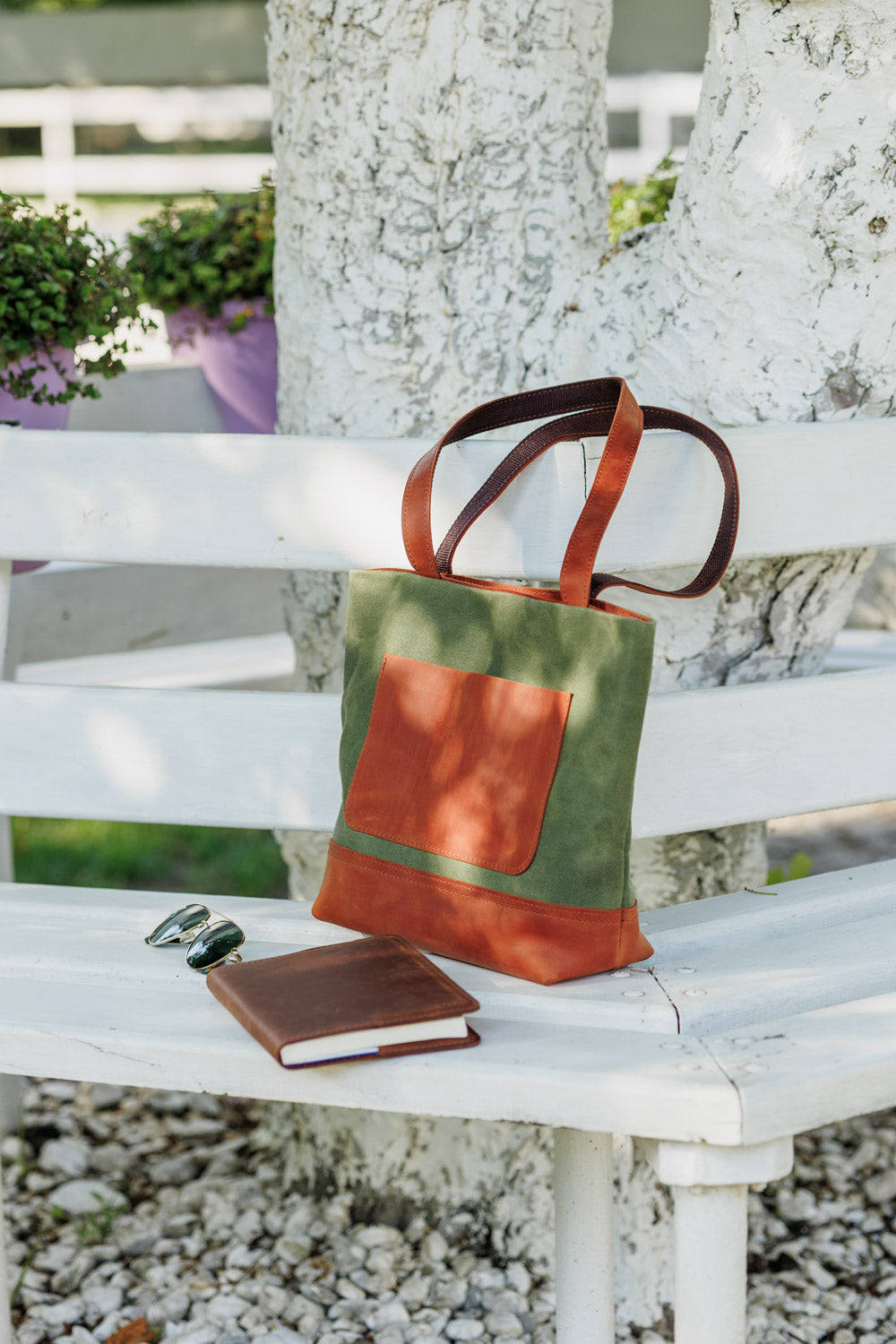 Women's Waxed Canvas Tote Bag with Leather Straps for Daily Use