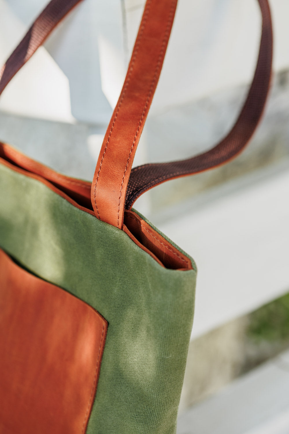 Women's Waxed Canvas Tote Bag with Leather Straps for Daily Use