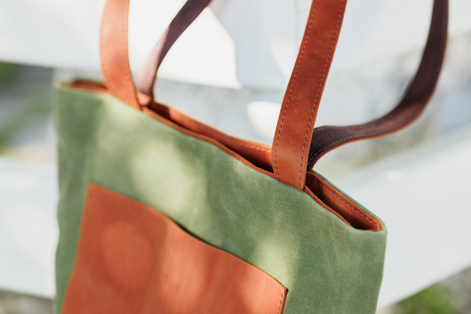 Women's Waxed Canvas Tote Bag with Leather Straps for Daily Use