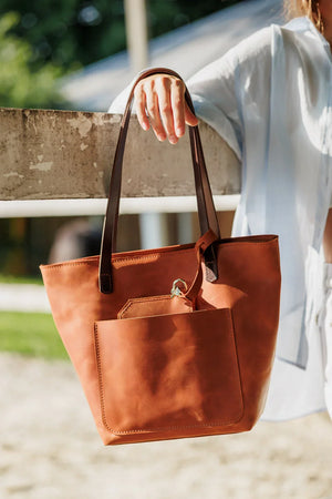 Distressed Cowhide Leather Tote Bag with Removable Pouch