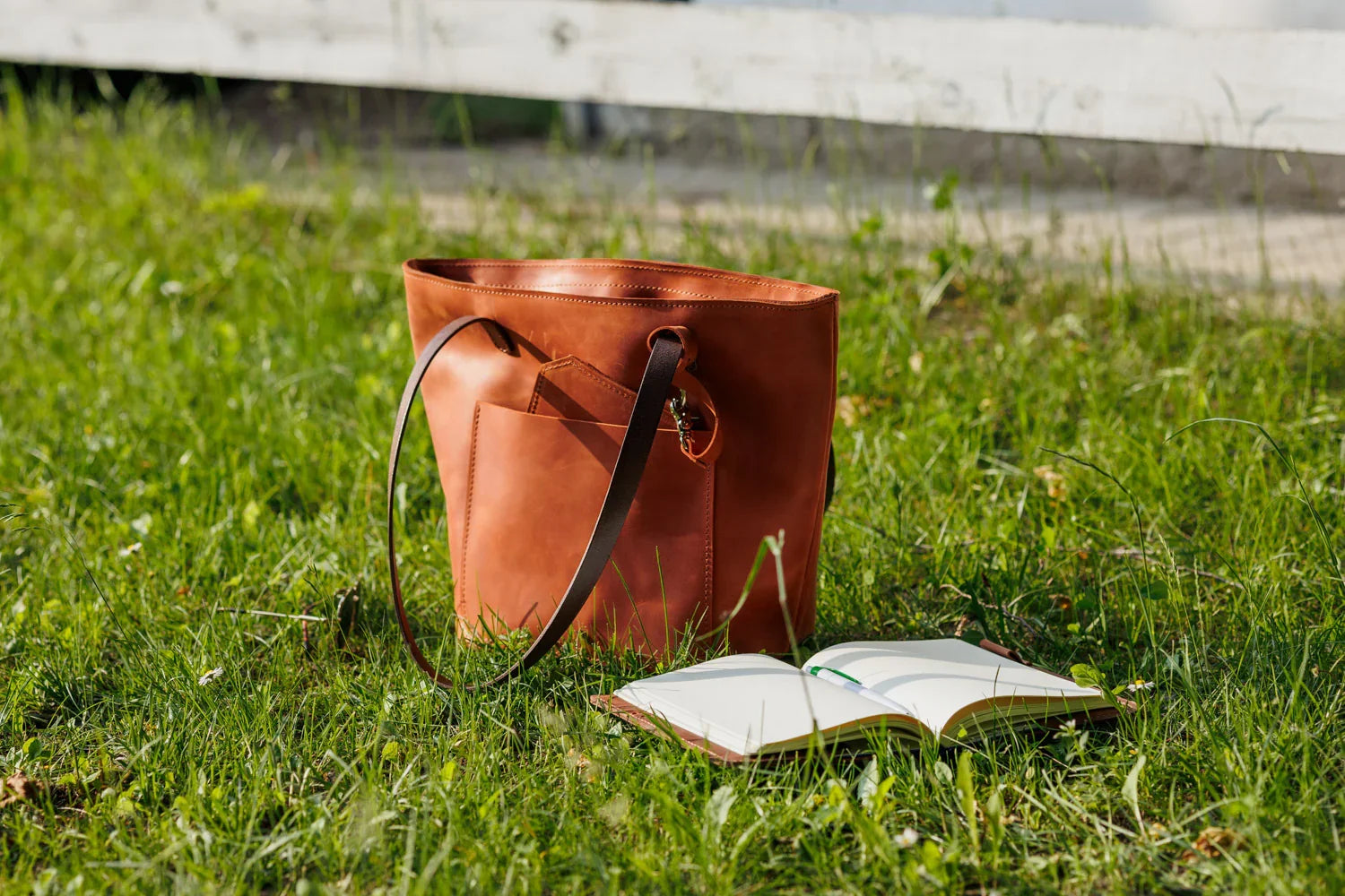 Distressed Cowhide Leather Tote Bag with Removable Pouch
