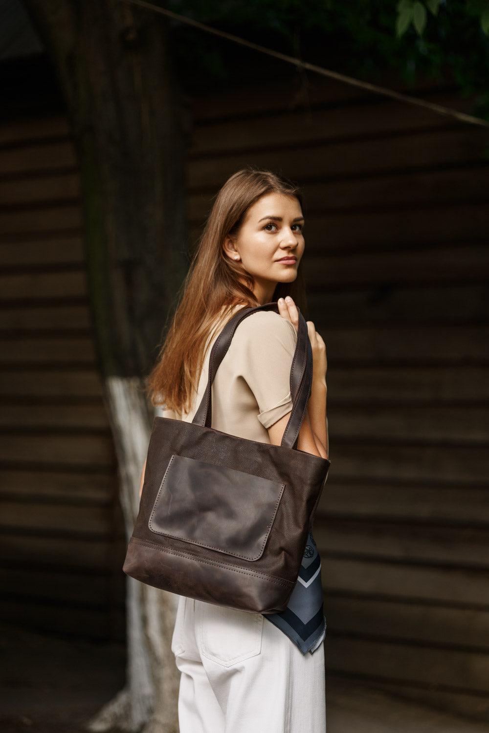Women's Waxed Canvas Tote Bag with Leather Straps for Daily Use