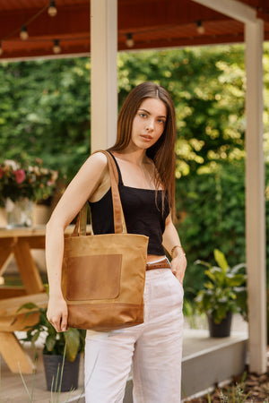Women's Waxed Canvas Tote Bag with Leather Straps for Daily Use