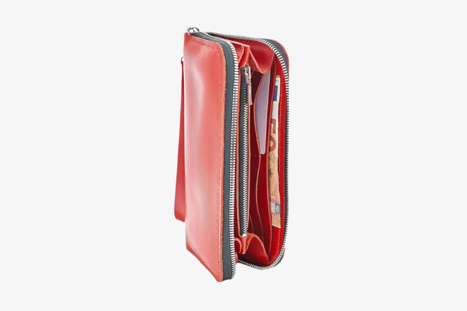 Leather Clutch Wallet – Zip Closure & Wrist Strap