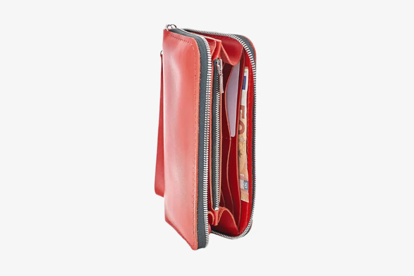 Leather Clutch Wallet – Zip Closure & Wrist Strap
