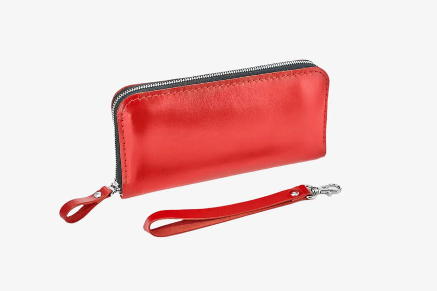 Leather Clutch Wallet – Zip Closure & Wrist Strap