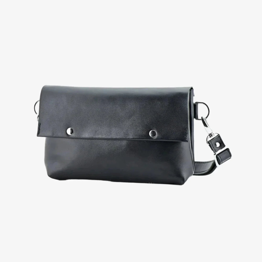 Men's Leather Crossbody Bag L | Smooth Black - Wenderfarer