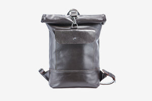 Smooth Leather Backpack with Roll Top – Durable Work & Travel Bag