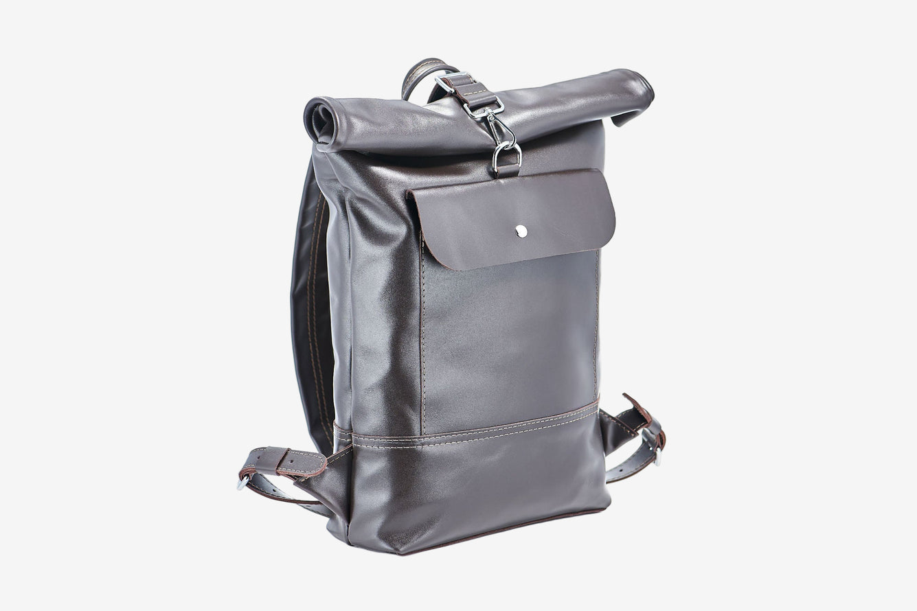 Smooth Leather Backpack with Roll Top – Durable Work & Travel Bag