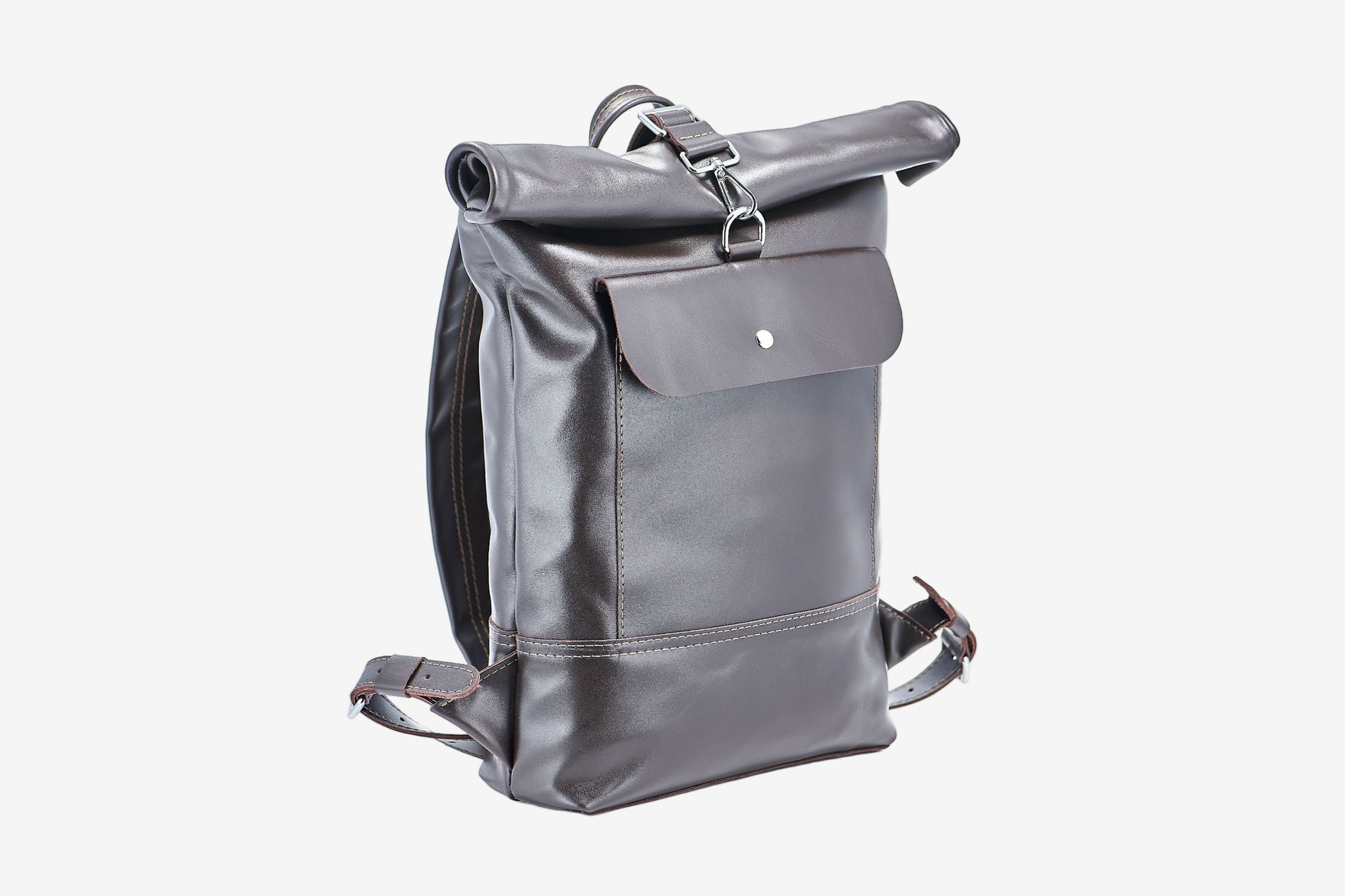 Smooth Leather Backpack with Roll Top – Durable Work & Travel Bag