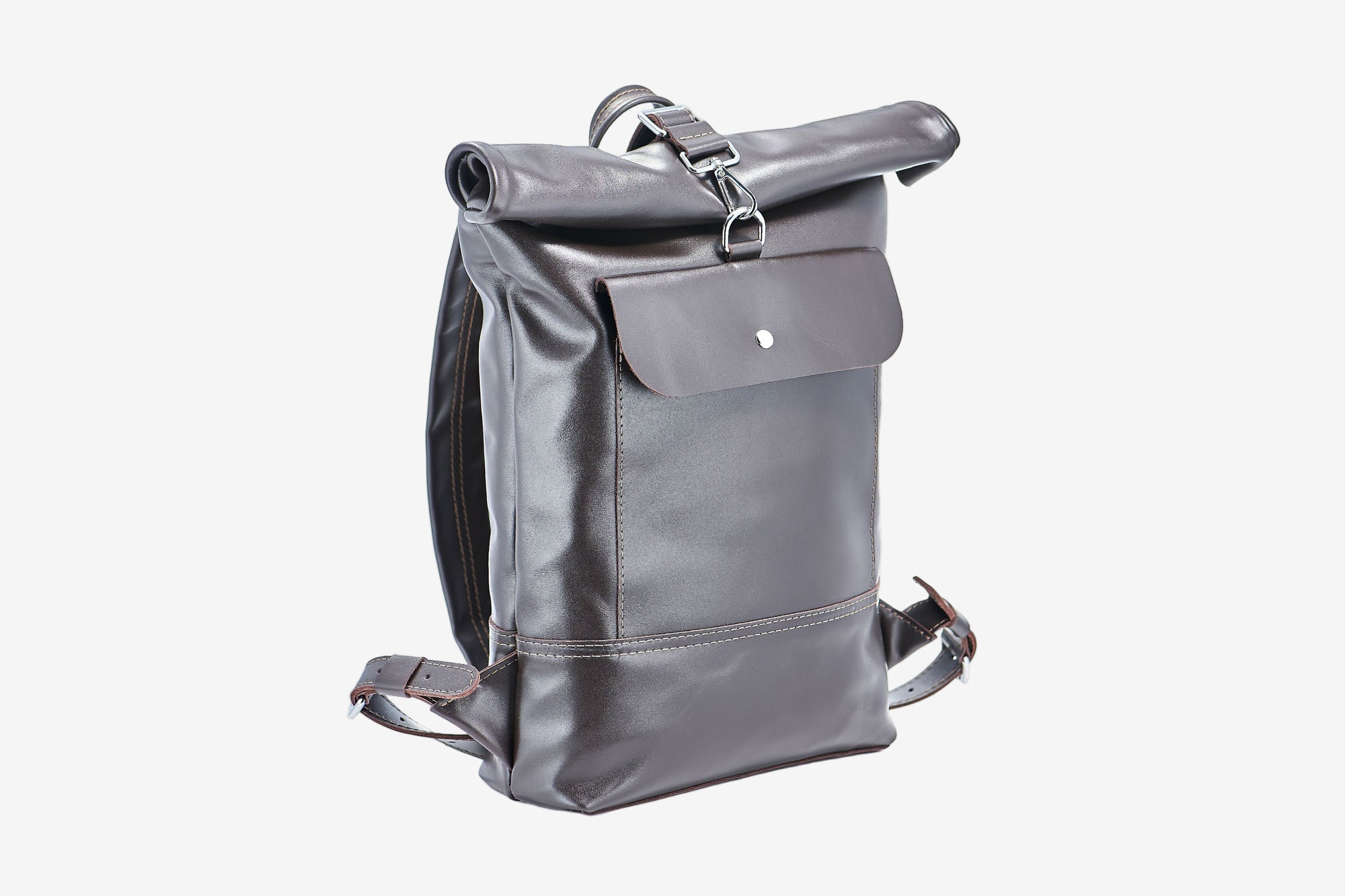 Smooth Leather Backpack with Roll Top – Durable Work & Travel Bag