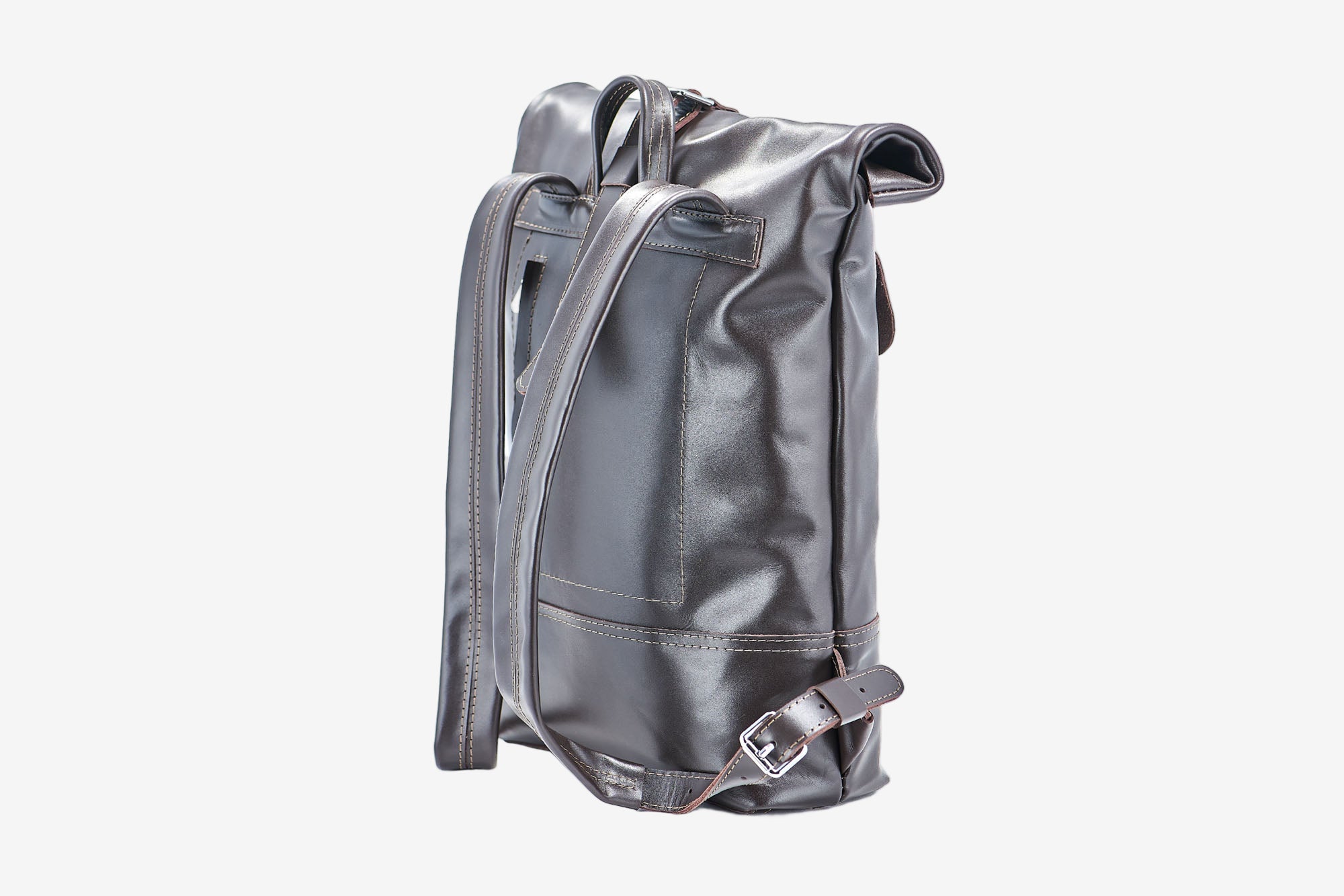 Smooth Leather Backpack with Roll Top – Durable Work & Travel Bag