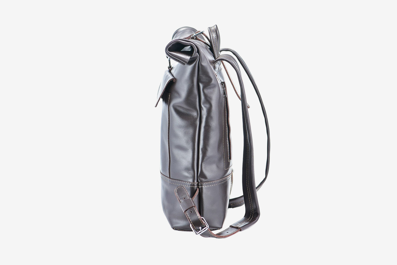 Smooth Leather Backpack with Roll Top – Durable Work & Travel Bag