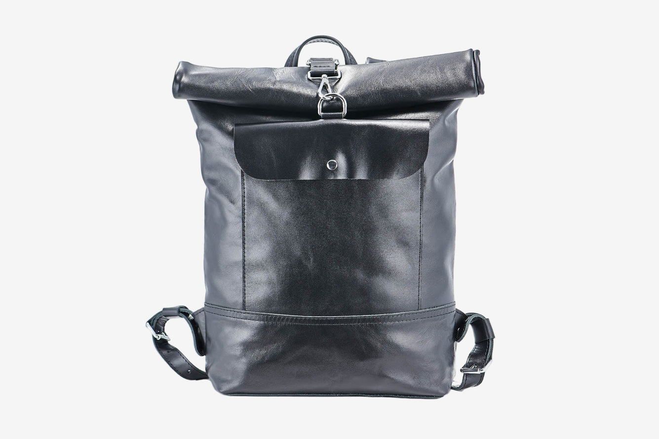 Smooth Leather Backpack with Roll Top – Durable Work & Travel Bag