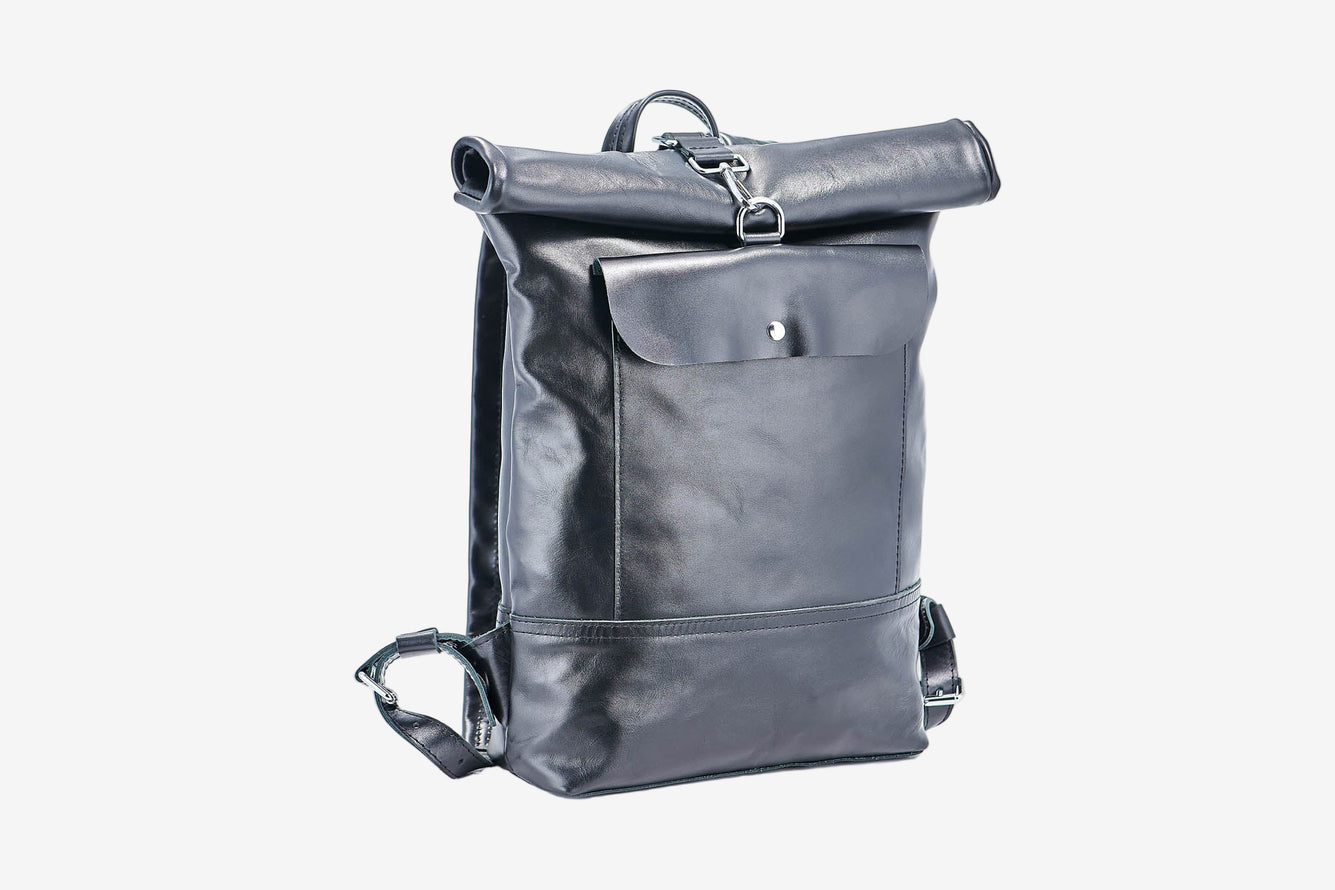 Smooth Leather Backpack with Roll Top – Durable Work & Travel Bag