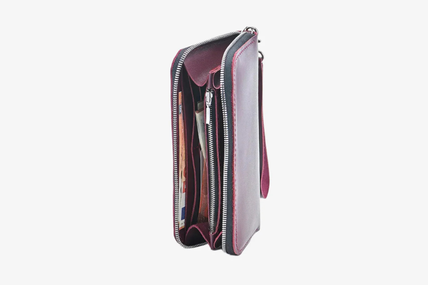 Leather Clutch Wallet – Zip Closure & Wrist Strap
