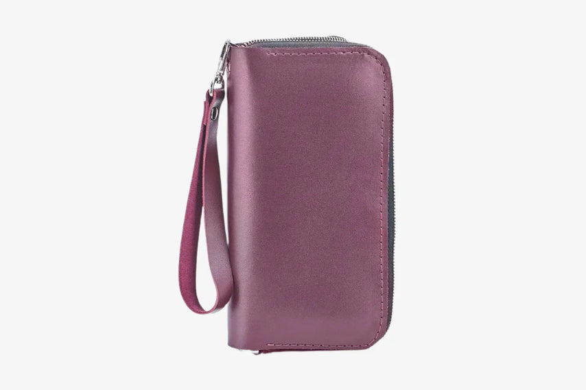 Leather Clutch Wallet – Zip Closure & Wrist Strap