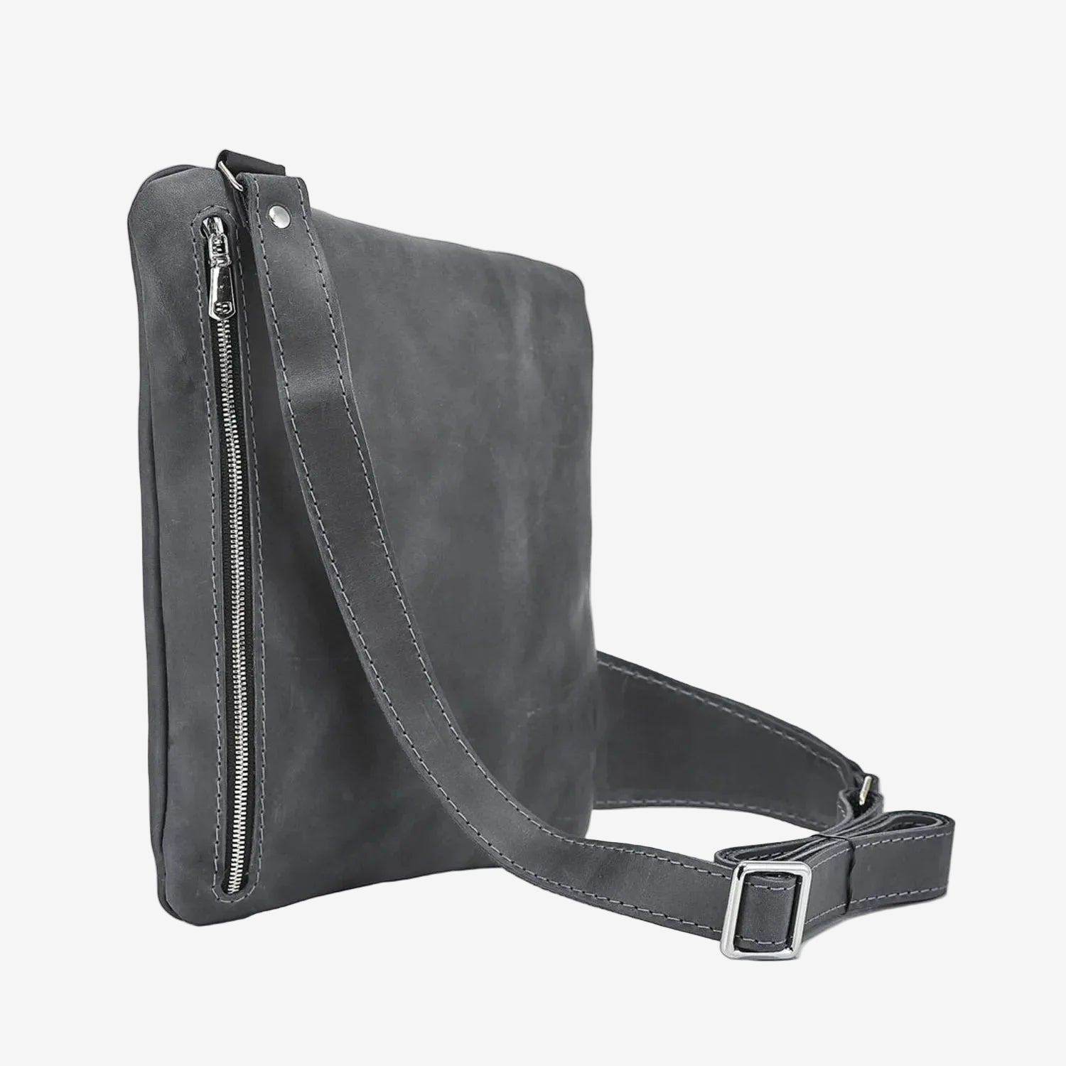 Men’s Sling Bag in Waxed Matte Leather | Hidden Back Pocket