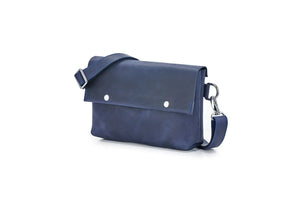 Men's Leather Crossbody Bag L | Matte Navy Blue - Wenderfarer