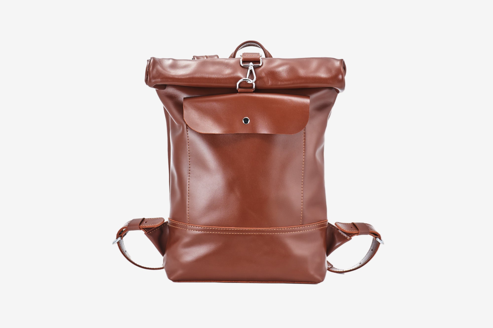 Smooth Leather Backpack with Roll Top – Durable Work & Travel Bag
