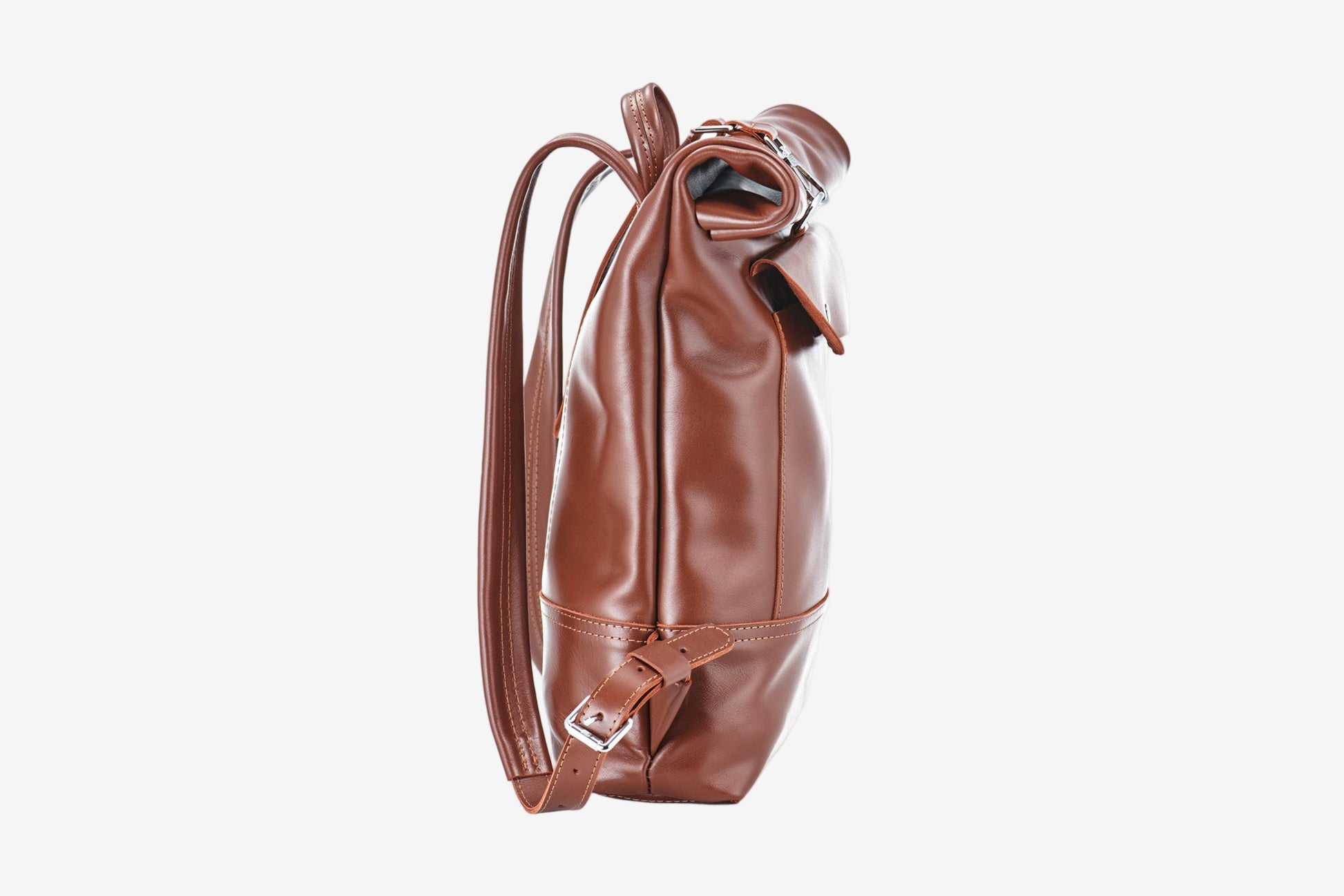 Smooth Leather Backpack with Roll Top – Durable Work & Travel Bag