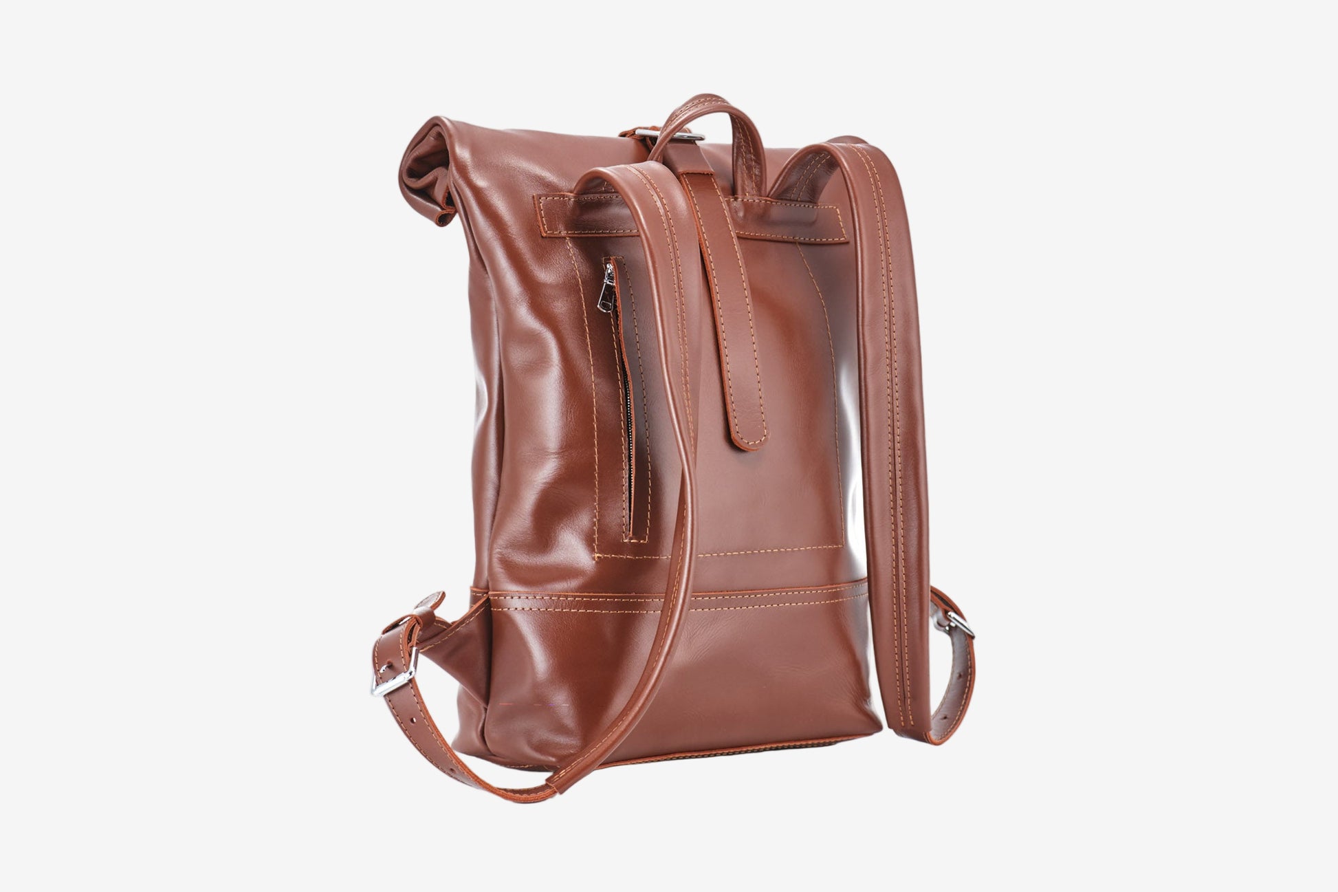Smooth Leather Backpack with Roll Top – Durable Work & Travel Bag