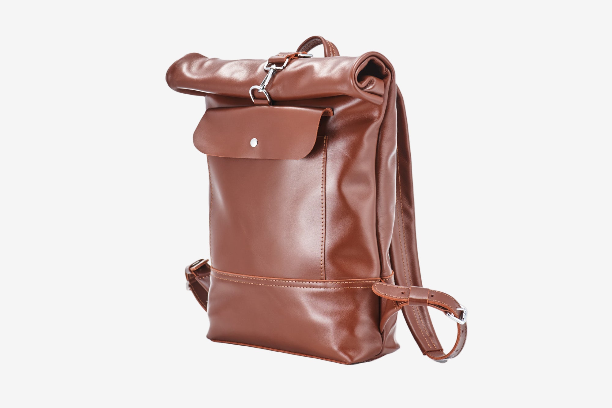 Smooth Leather Backpack with Roll Top – Durable Work & Travel Bag