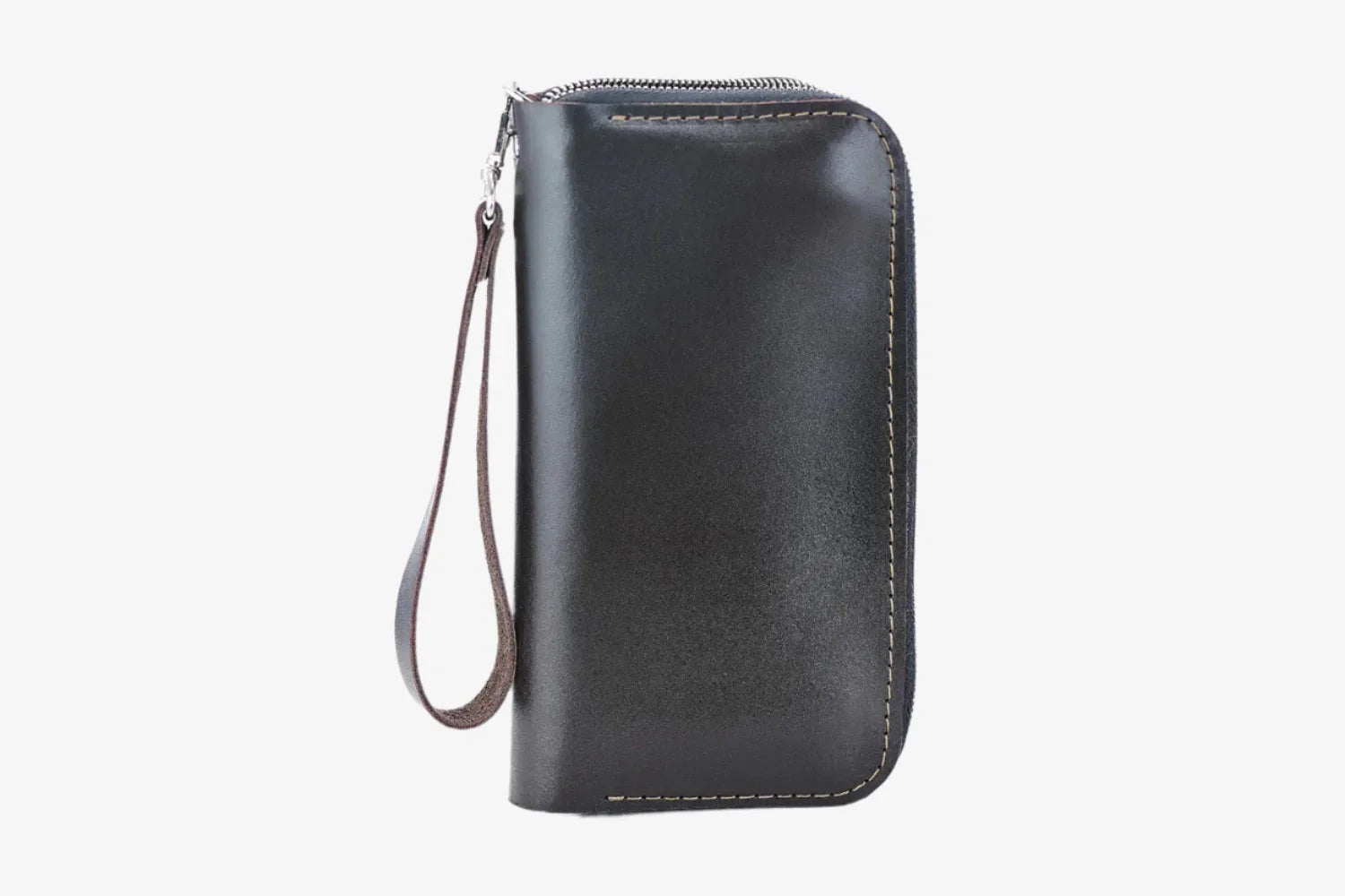 Leather Clutch Wallet – Zip Closure & Wrist Strap