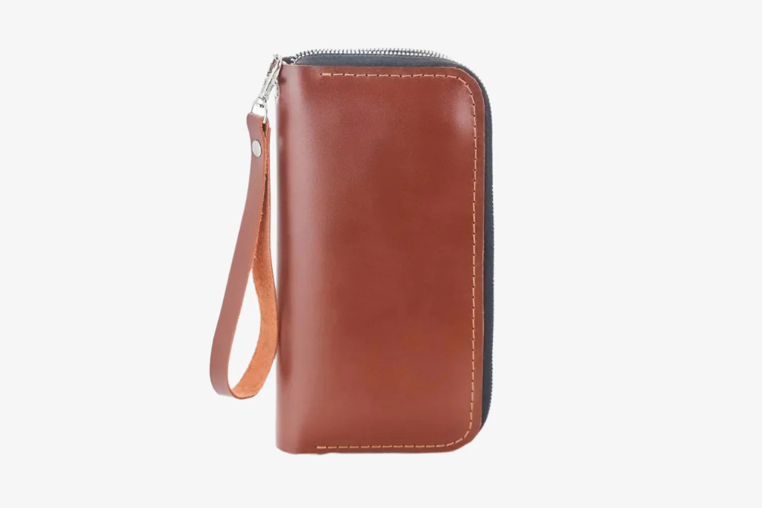 Leather Clutch Wallet – Zip Closure & Wrist Strap